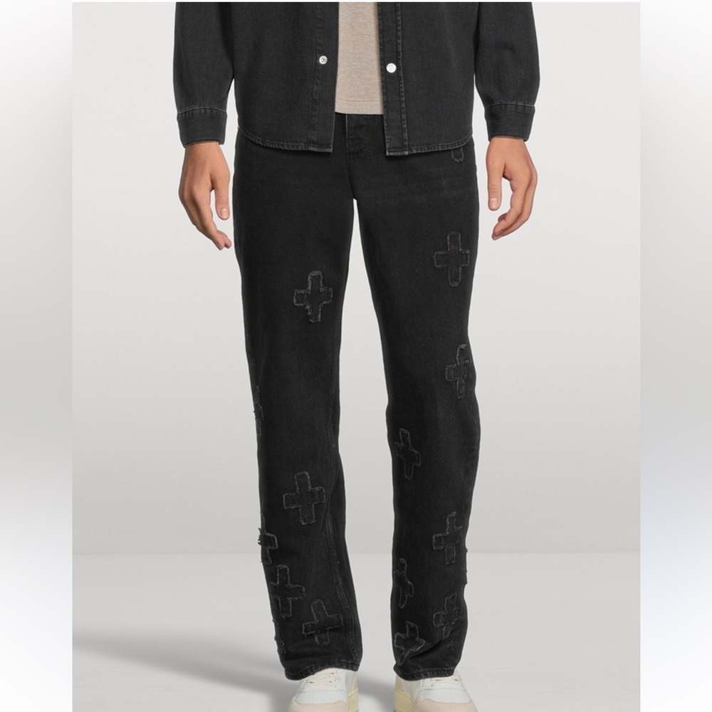 Ksubi Anti K Kraftwork mid-rise straight-leg jeans in black denim with cross 28